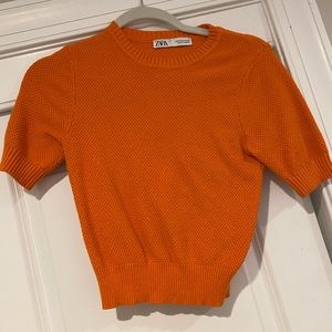 RARE/SOLD OUT! Zara Textured Knit Cropped Sweater - M, orange